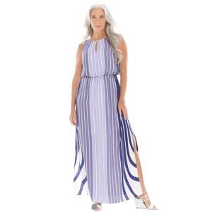 New ADRIANNA PAPELL Mixed Stripe Purple Dress | 4